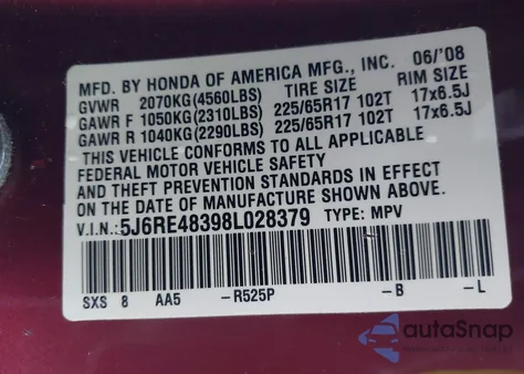 2008 Honda Cr-V Lx z USA, uszkodzony, nr VIN 5J6RE48398L028379